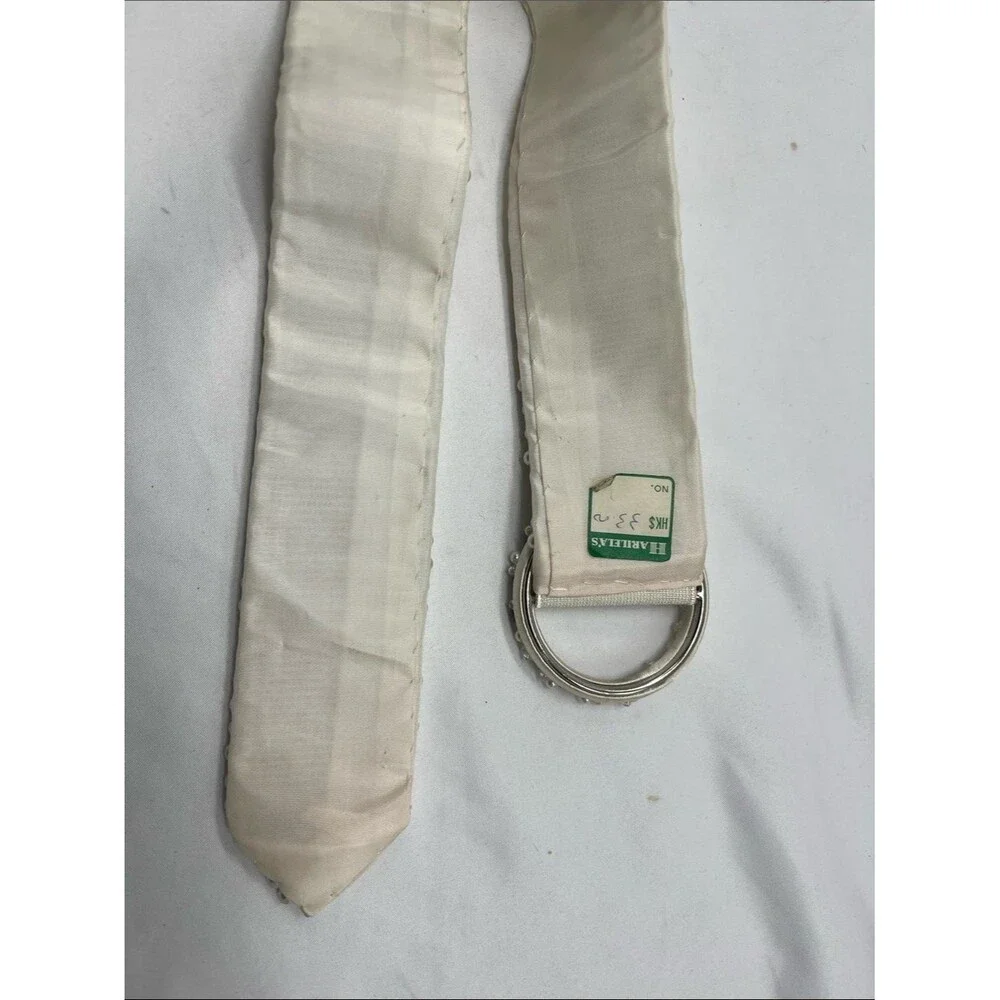 Vintage NWT 1970s White Silver Toned Beaded Wide Belt